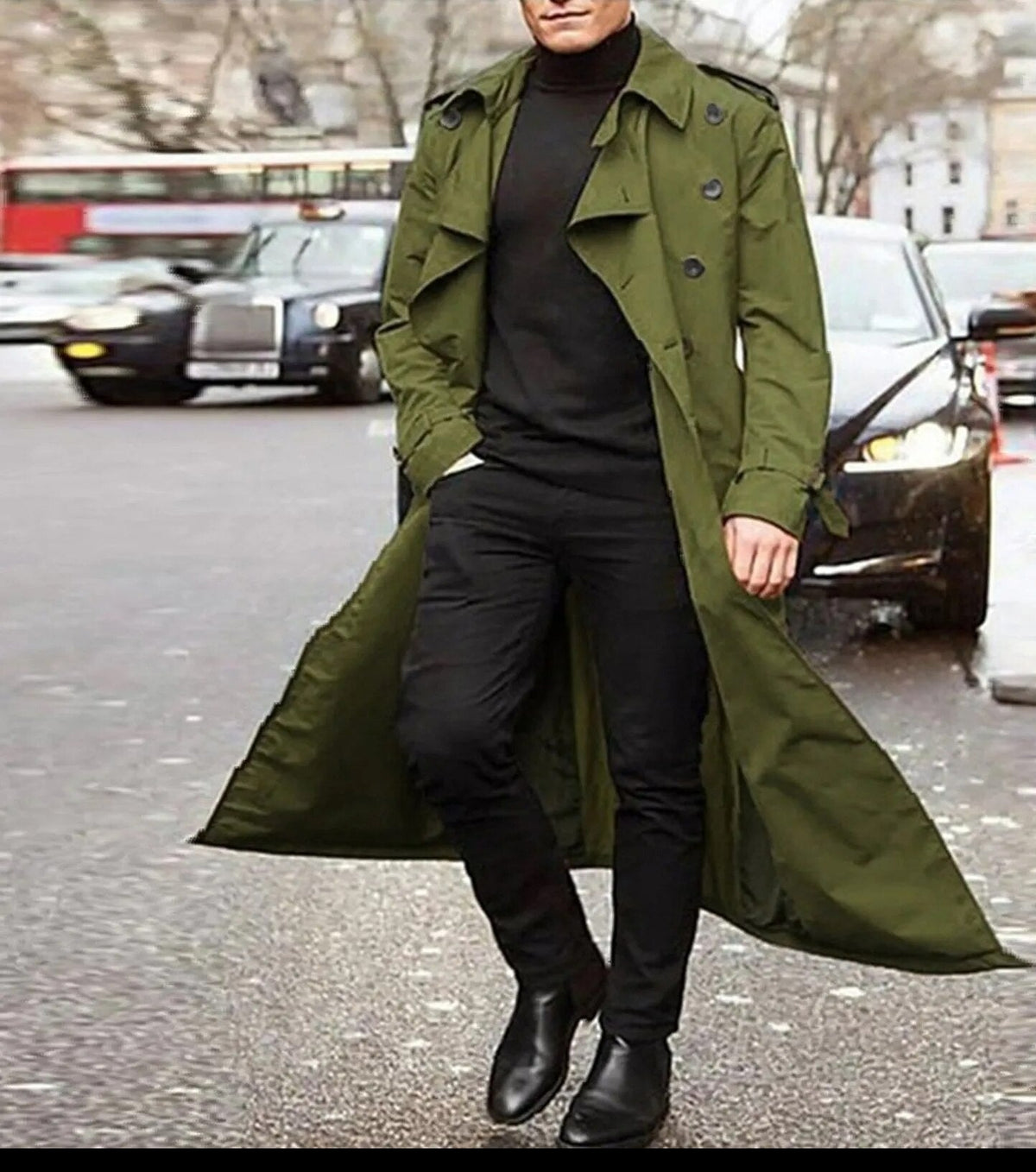 Trench coat décontracté et tendance pour hommes - Vert