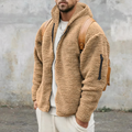 Veste à capuche en sherpa pour homme – Épais manteau zippé d’hiver - Kaki