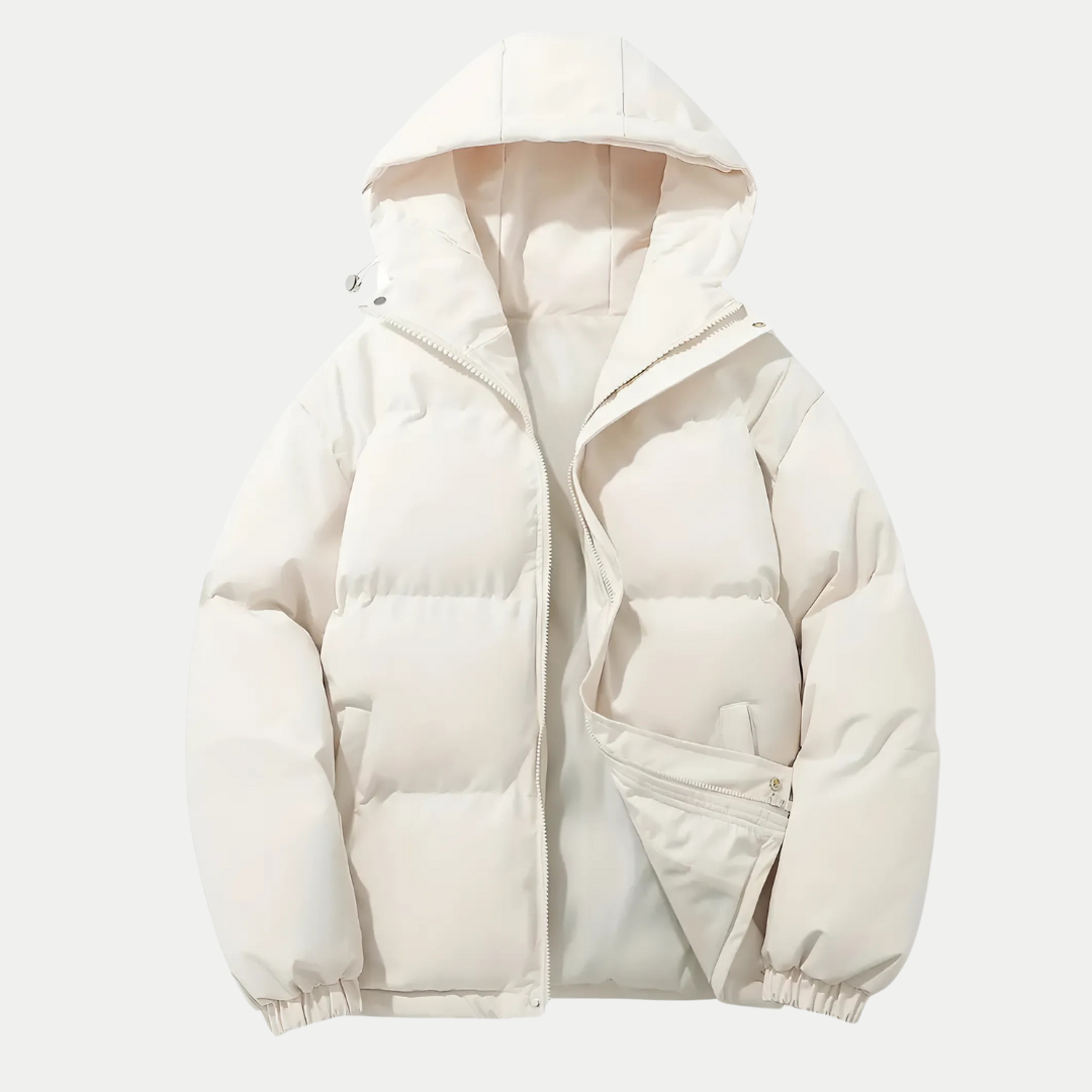 Veste bombardier classique d'hiver pour hommes avec capuche - Beige blanc