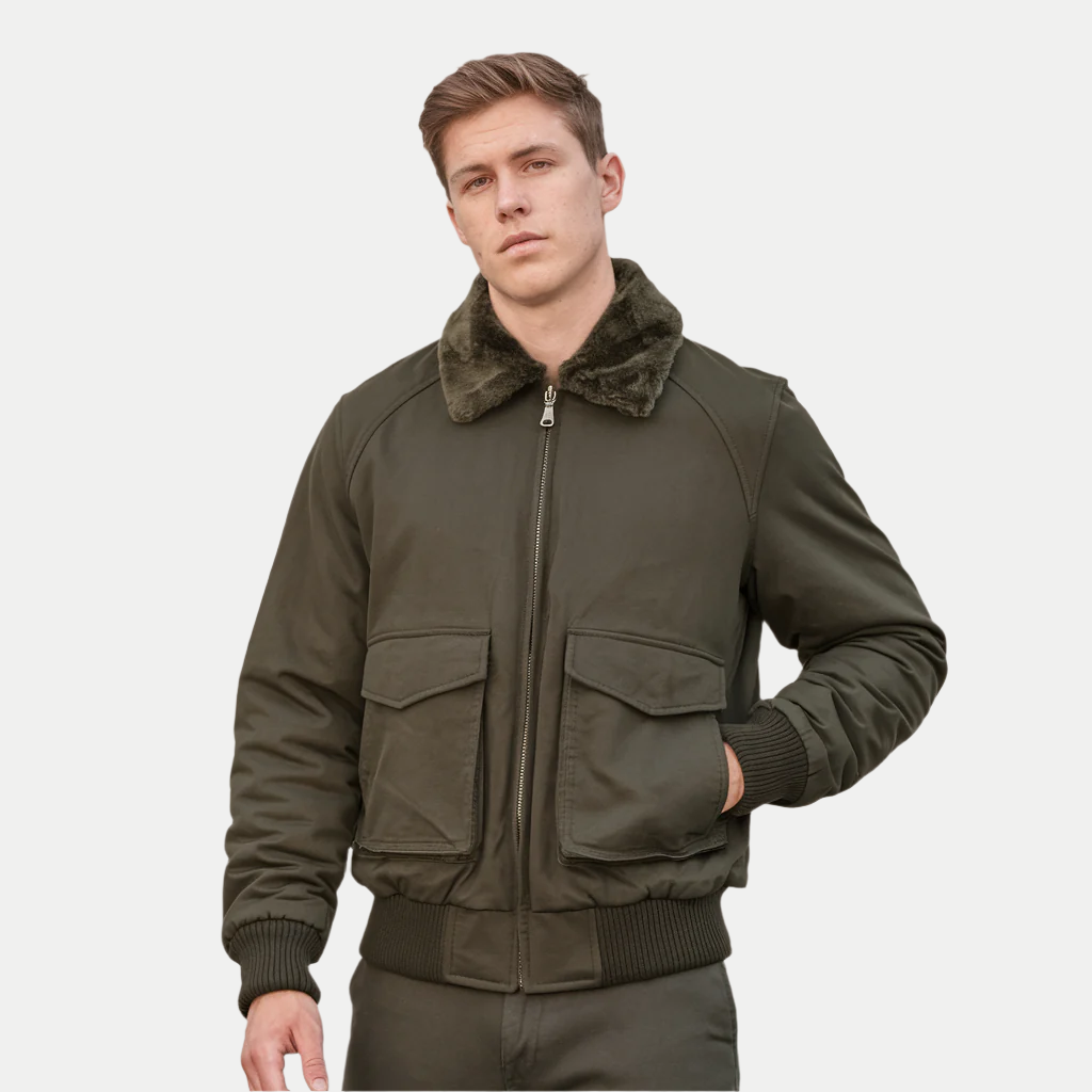 Veste bombardier d'hiver chaude pour hommes, vert militaire - image 1