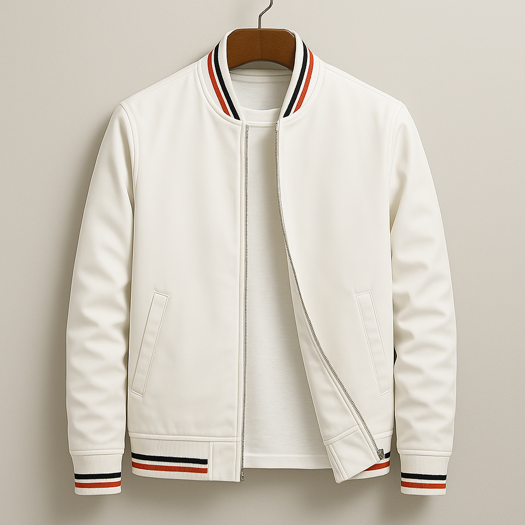 Veste Bomber Homme Légère à Zip – Veste Décontractée avec Bord Côtelé - Blanc