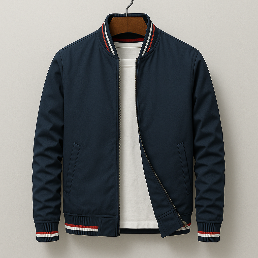 Veste Bomber Homme Légère à Zip – Veste Décontractée avec Bord Côtelé - Bleu