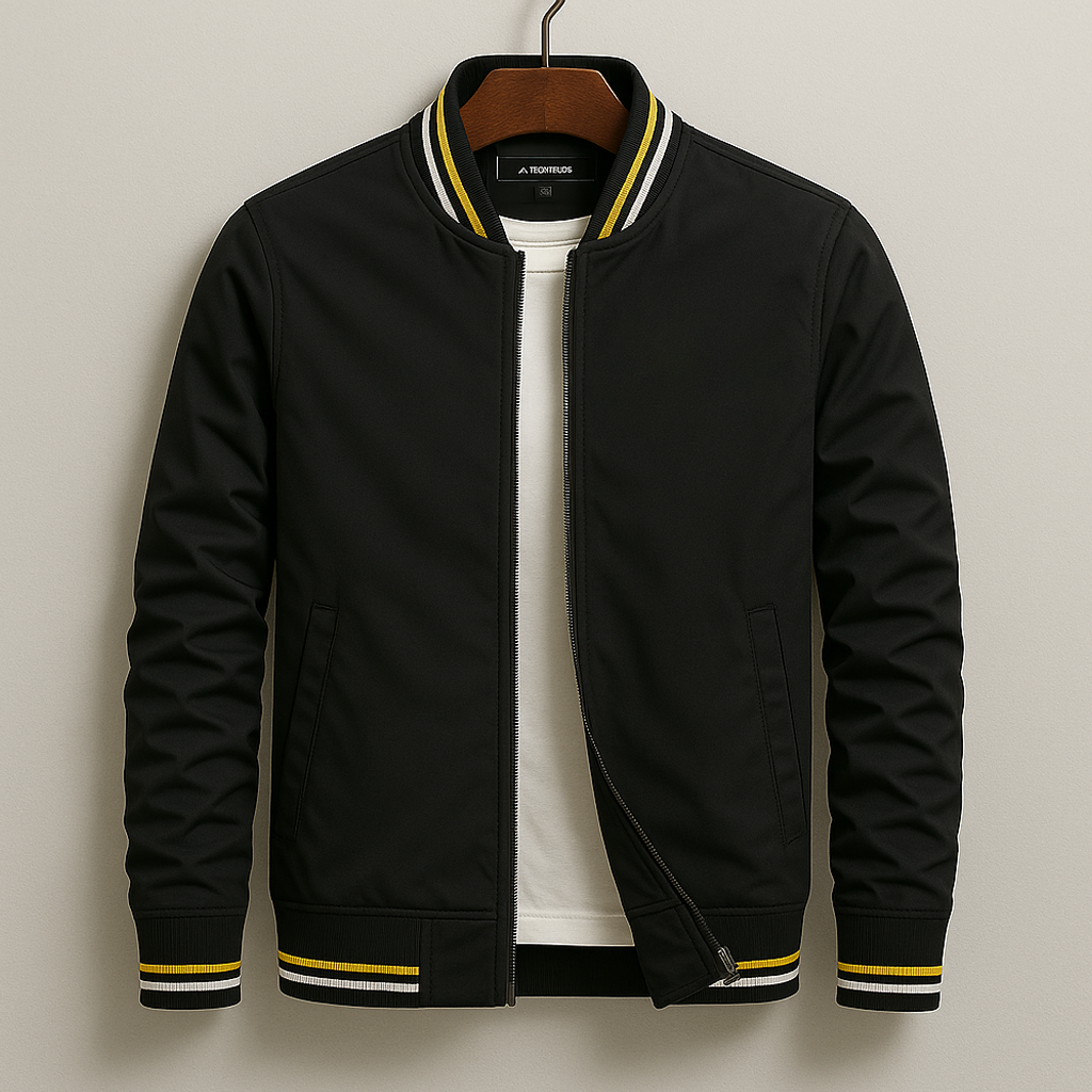 Veste Bomber Homme Légère à Zip – Veste Décontractée avec Bord Côtelé - Noir