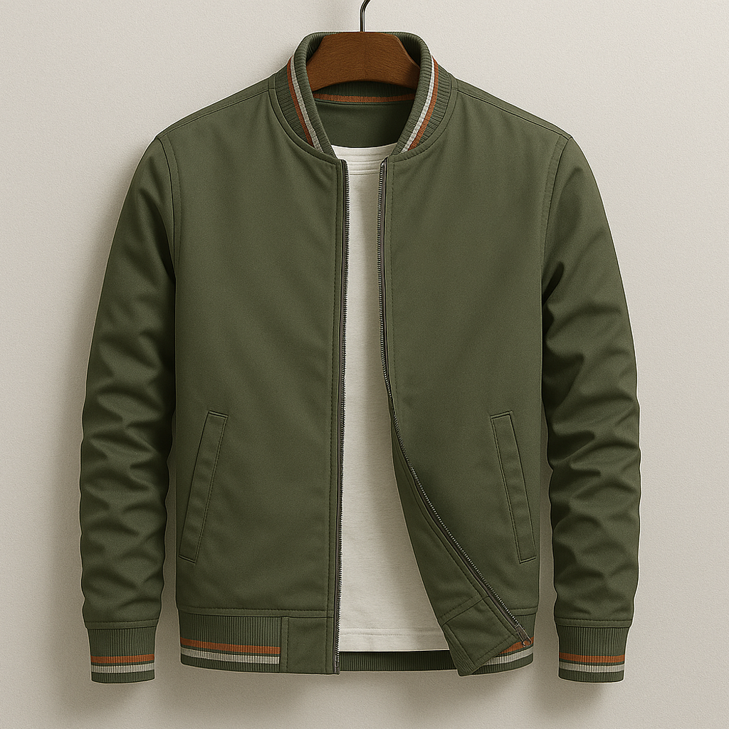 Veste Bomber Homme Légère à Zip – Veste Décontractée avec Bord Côtelé - Vert