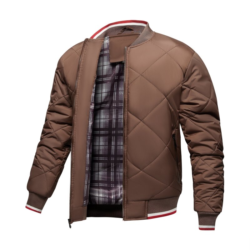 Veste Bomber Matelassée Géométrique pour Homme – Confort Élégant d’Extérieur - Brun