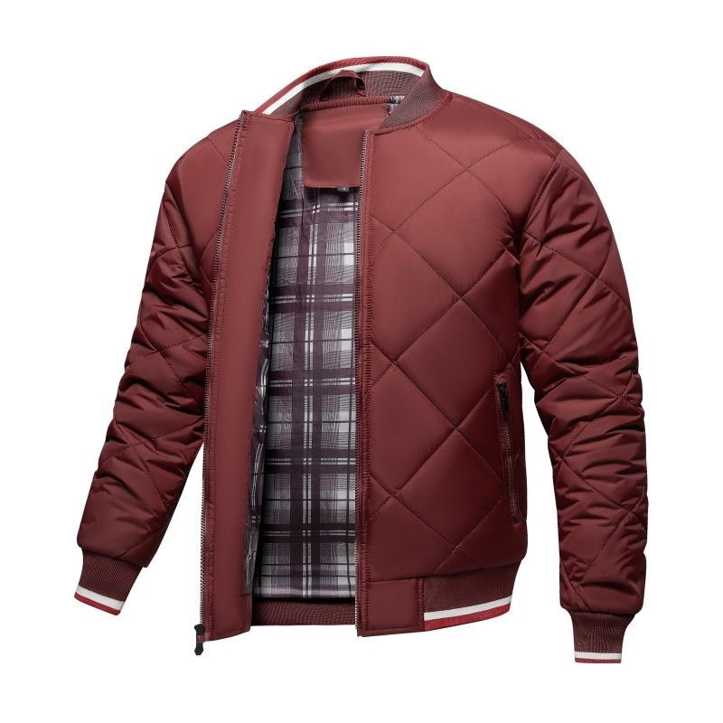 Veste Bomber Matelassée Géométrique pour Homme – Confort Élégant d’Extérieur - Rouge