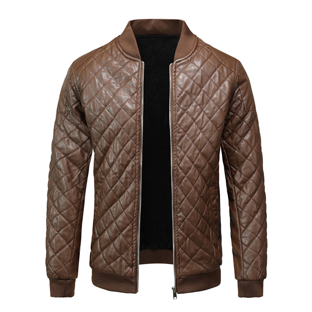Veste Bomber Matelassée pour Homme en Similicuir – Outerwear Chaud et Stylé - Marron