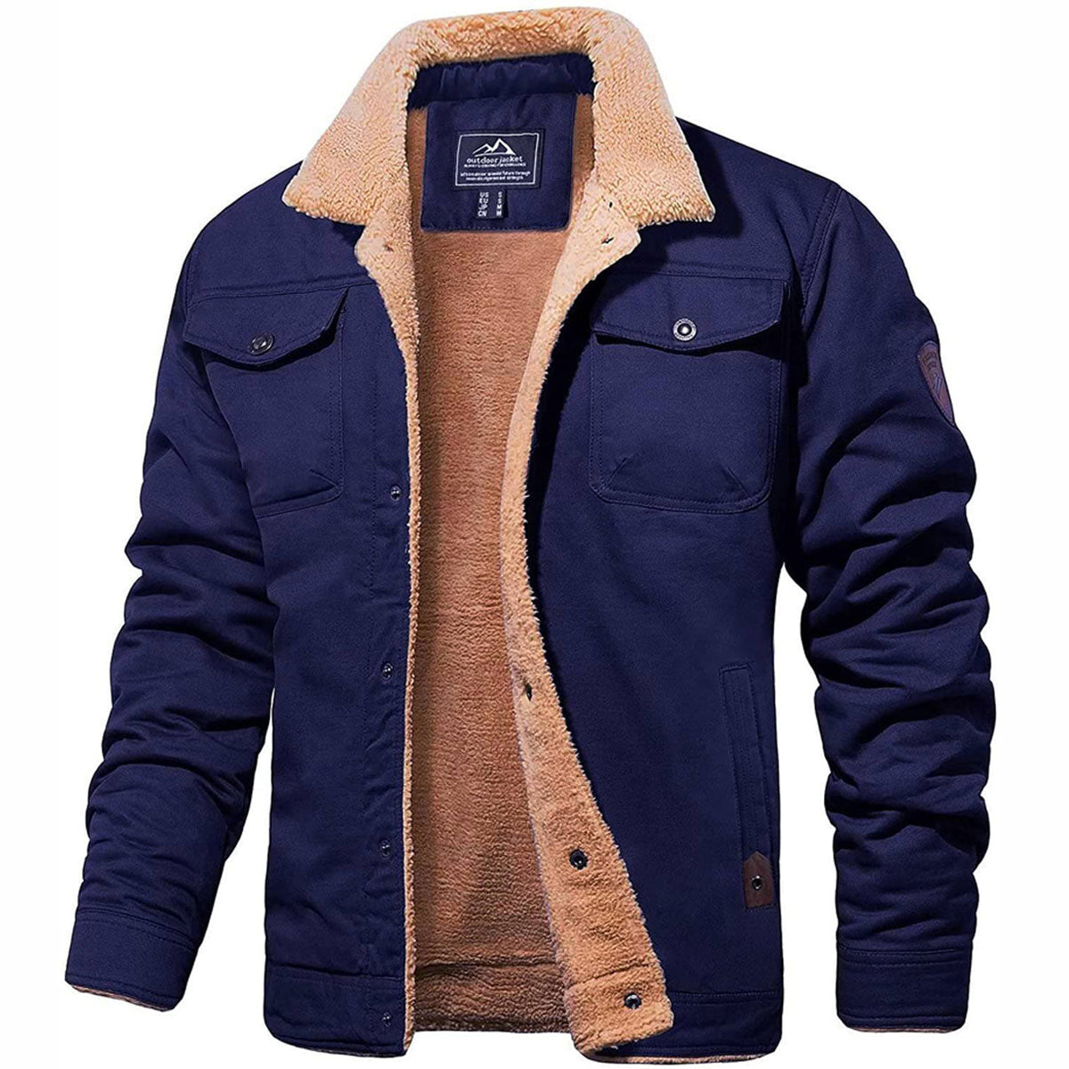 Veste Cargo Homme Doublée Sherpa – Manteau d’Hiver Isolant et Chaud - Bleu marine