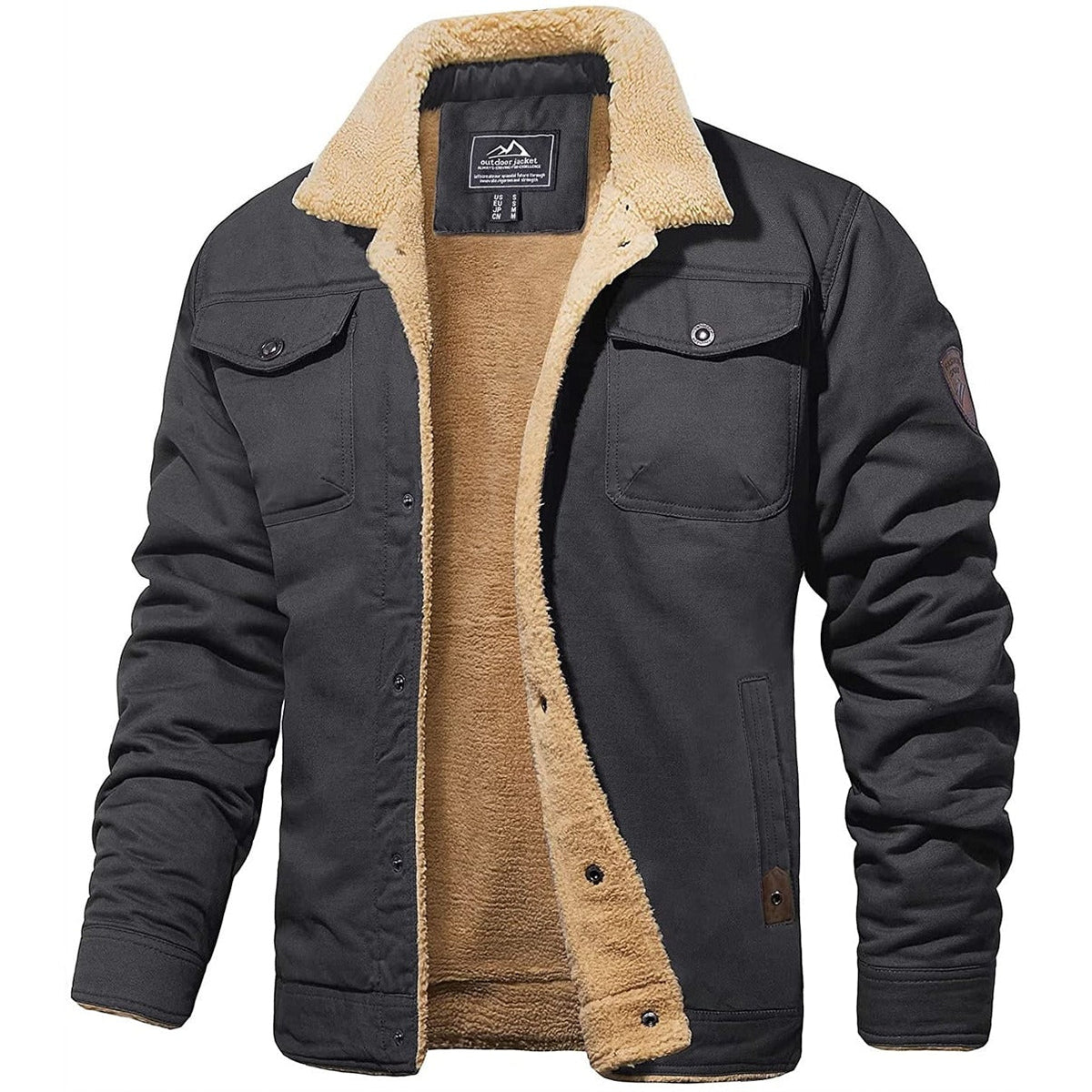 Veste Cargo Homme Doublée Sherpa – Manteau d’Hiver Isolant et Chaud - Gris foncé