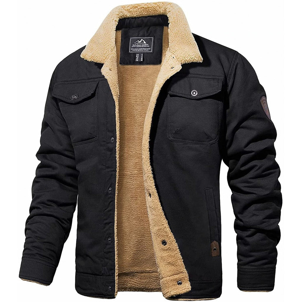 Veste Cargo Homme Doublée Sherpa – Manteau d’Hiver Isolant et Chaud - Noir