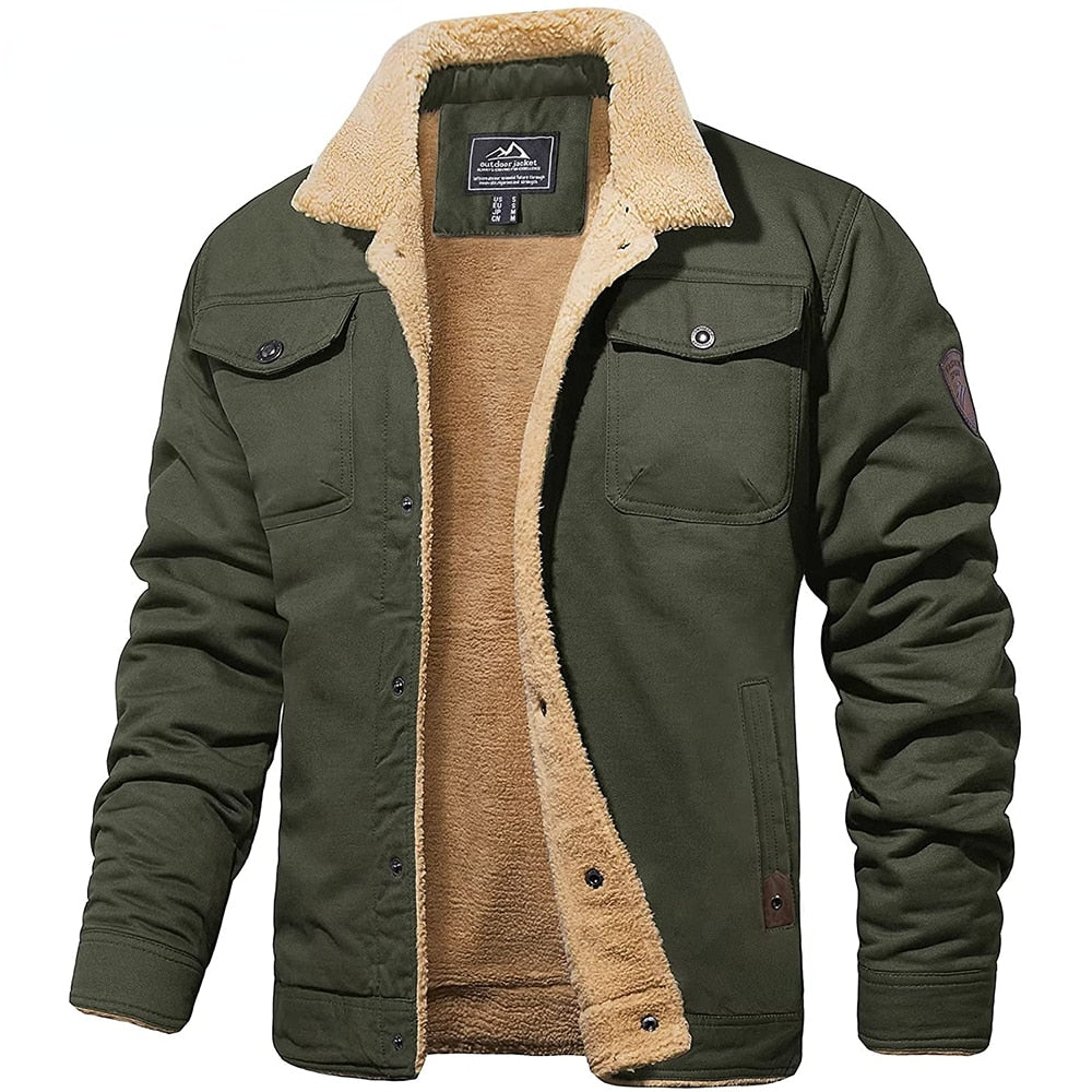 Veste Cargo Homme Doublée Sherpa – Manteau d’Hiver Isolant et Chaud - Vert armée