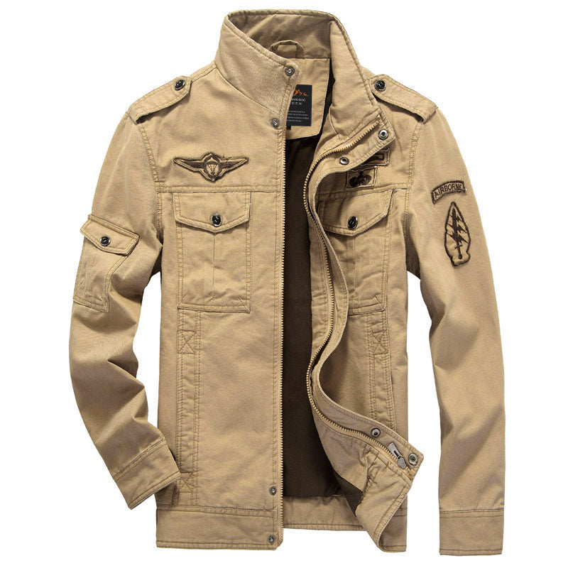Veste Cargo Homme Stylée – Col Montant et Poches Style Militaire - Kaki
