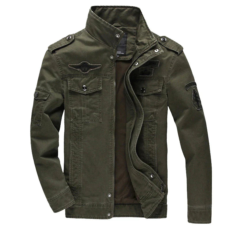 Veste Cargo Homme Stylée – Col Montant et Poches Style Militaire - Vert armée
