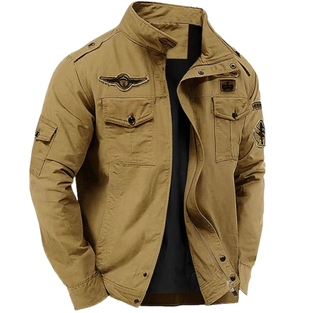 Veste Cargo Structurée Premium Homme – Veste Militaire à Col Montant en Coton - Kaki