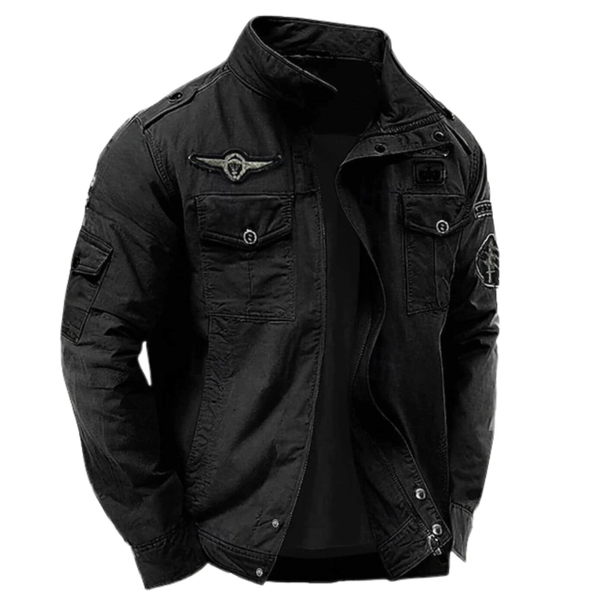 Veste Cargo Structurée Premium Homme – Veste Militaire à Col Montant en Coton - Noir