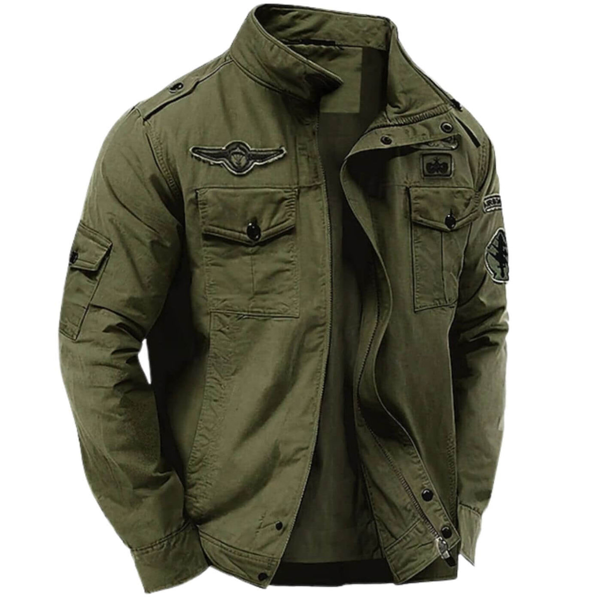 Veste Cargo Structurée Premium Homme – Veste Militaire à Col Montant en Coton - Vert
