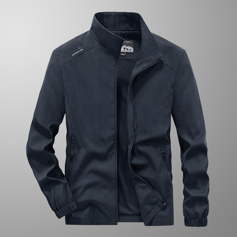 Veste Décontractée Large en Mélange de Coton pour Homme – Col Montant - Bleu foncé