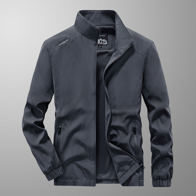 Veste Décontractée Large en Mélange de Coton pour Homme – Col Montant - Gris foncé