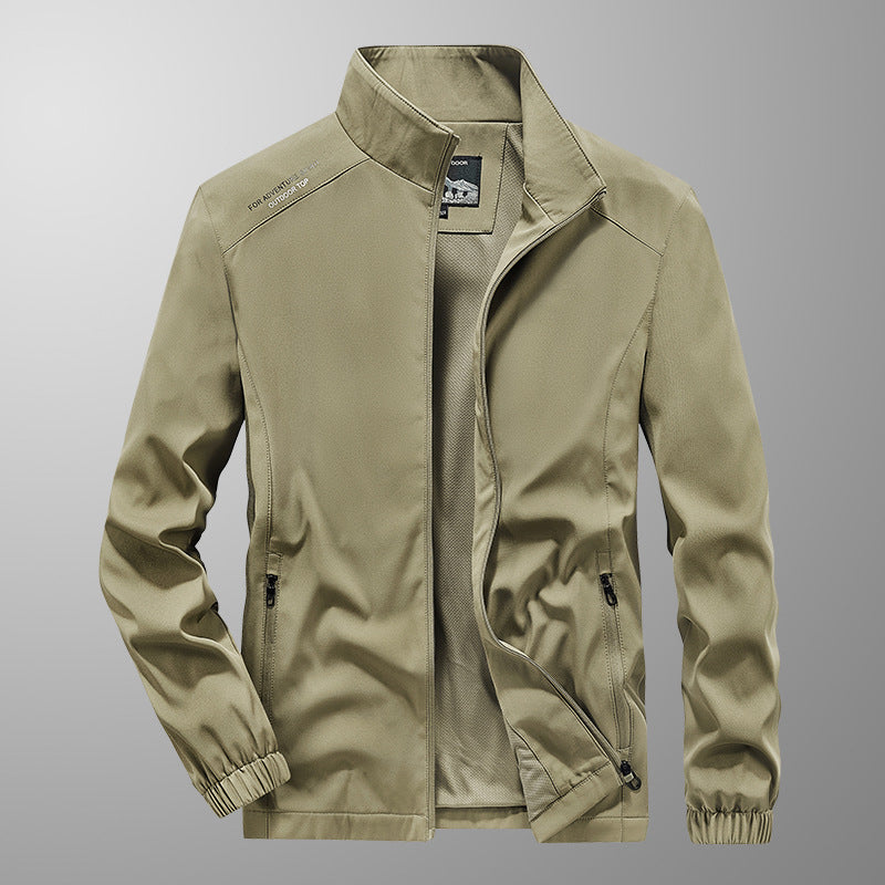 Veste Décontractée Large en Mélange de Coton pour Homme – Col Montant - Kaki