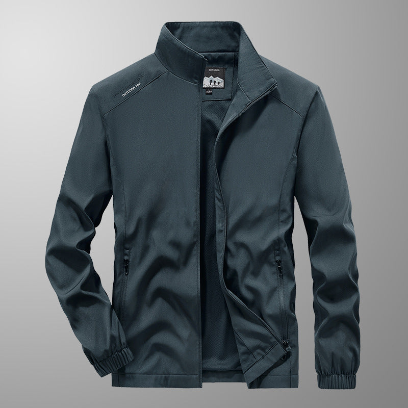 Veste Décontractée Large en Mélange de Coton pour Homme – Col Montant - Vert foncé