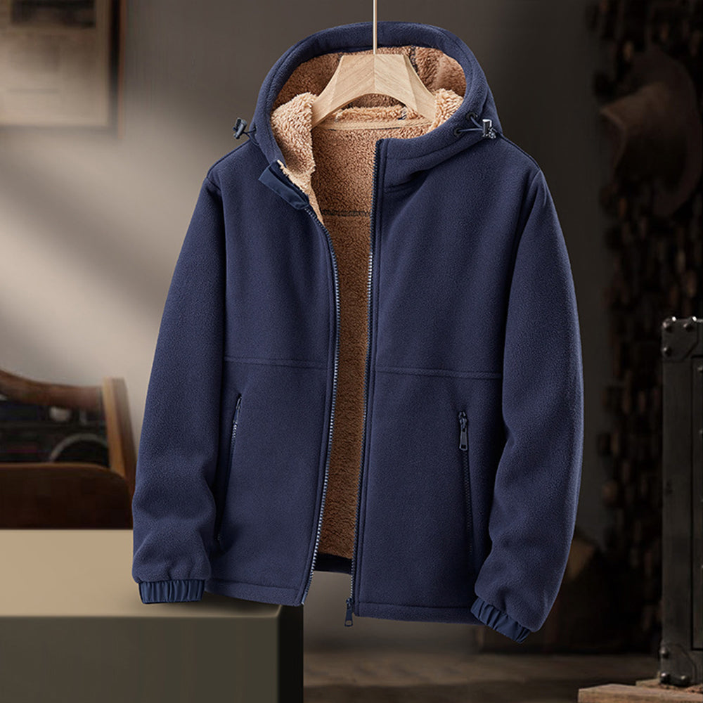 Veste d’Hiver en Polaire Premium pour Homme – Capuche et Poches à Fermeture Éclair - Bleu foncé