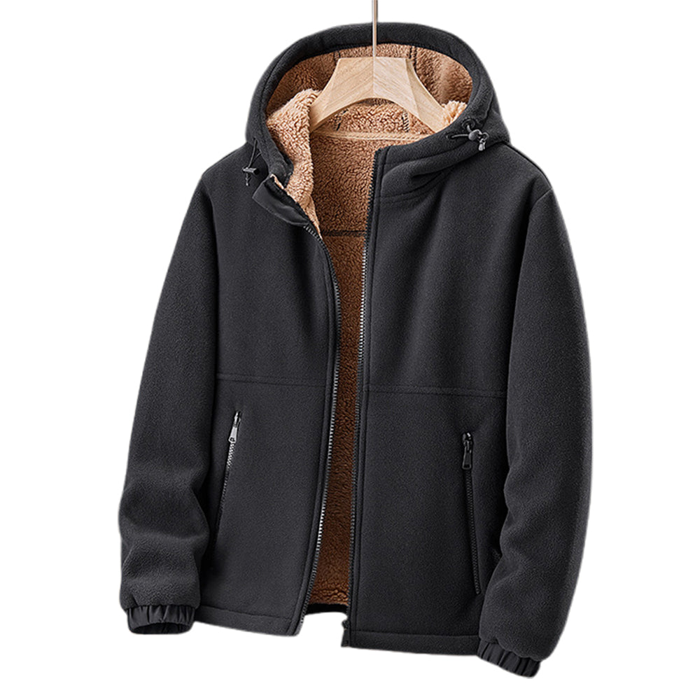 Veste d’Hiver en Polaire Premium pour Homme – Capuche et Poches à Fermeture Éclair - Noir