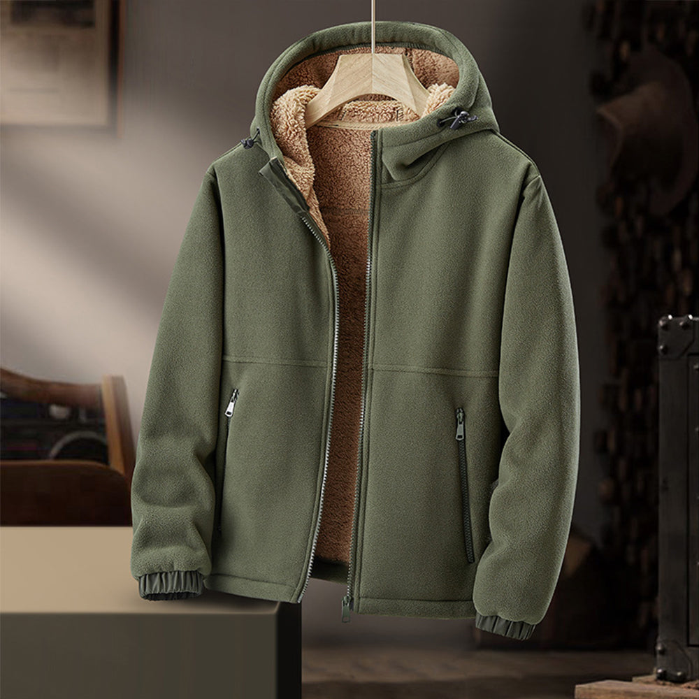 Veste d’Hiver en Polaire Premium pour Homme – Capuche et Poches à Fermeture Éclair - Vert armée