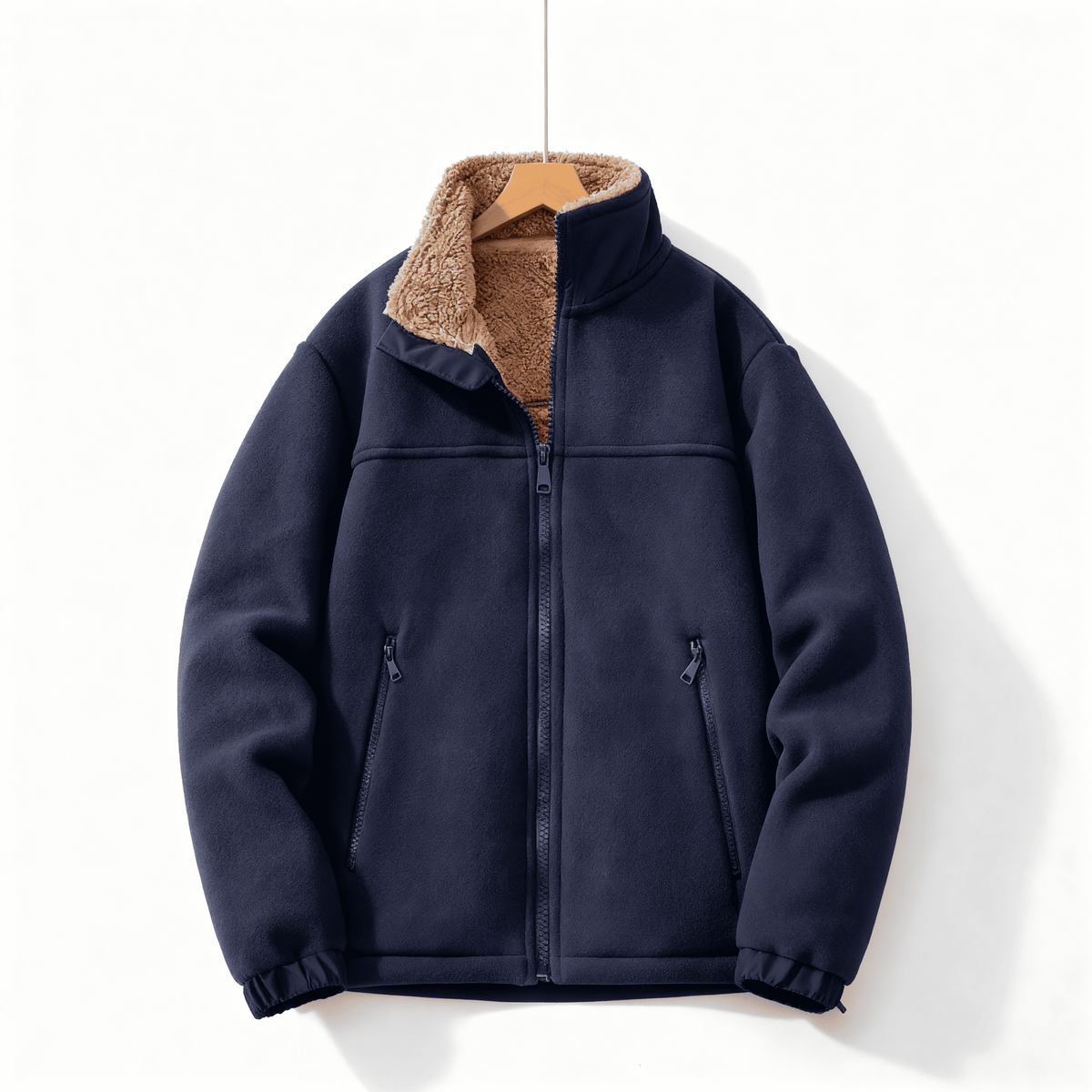 Veste doublée en polaire pour hommes – Veste épaisse à col montant avec fermeture éclair - Bleu