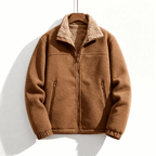 Veste doublée en polaire pour hommes – Veste épaisse à col montant avec fermeture éclair - Brun