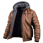 Veste en cuir d’hiver premium pour homme – Vêtement à capuche élégant - Brun