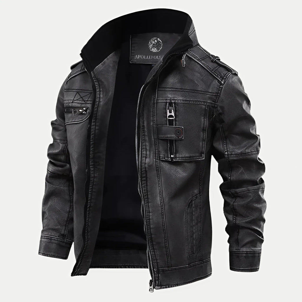 Veste en cuir noir classique de qualité supérieure pour hommes - image 1