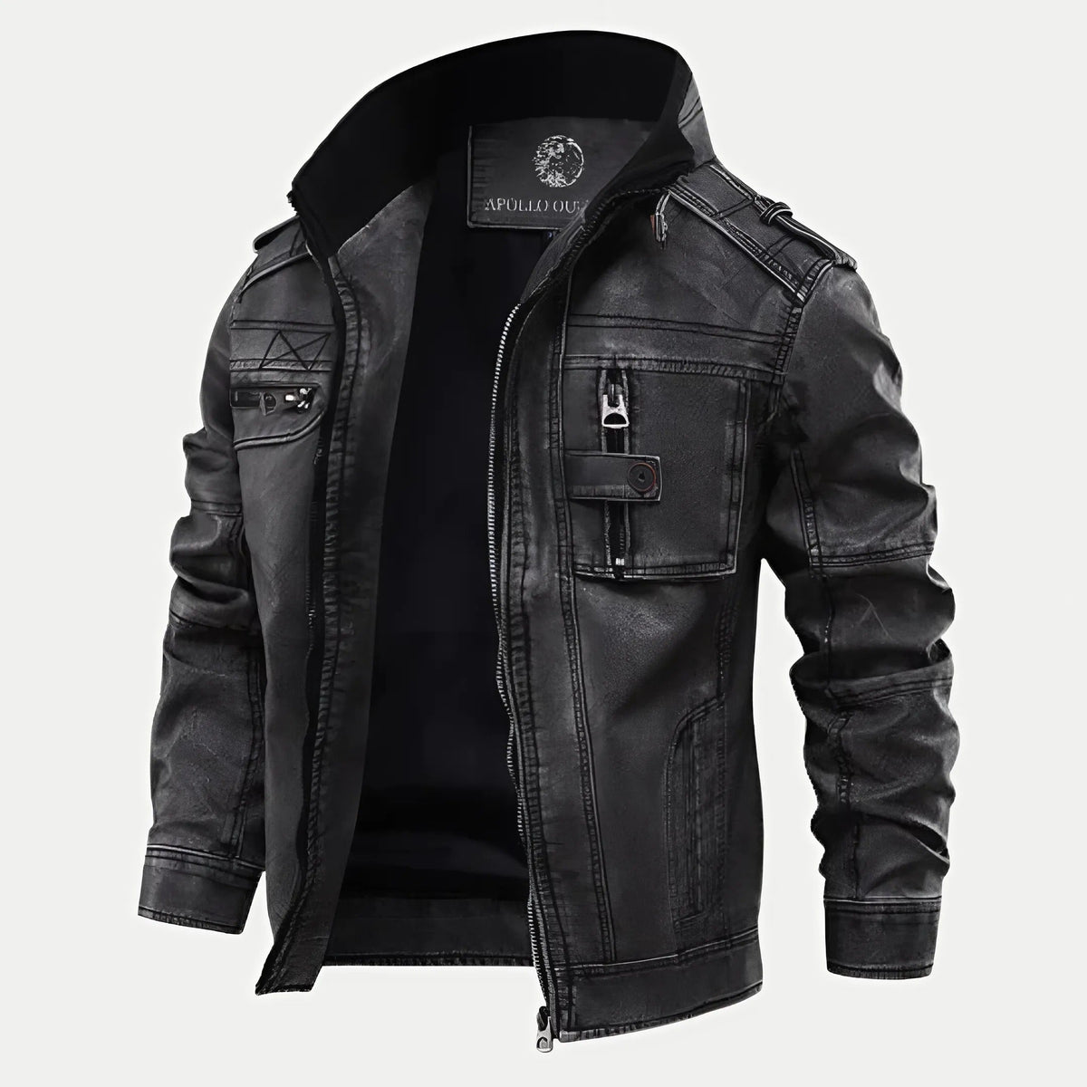 Veste en cuir noir classique de qualité supérieure pour hommes - image 1