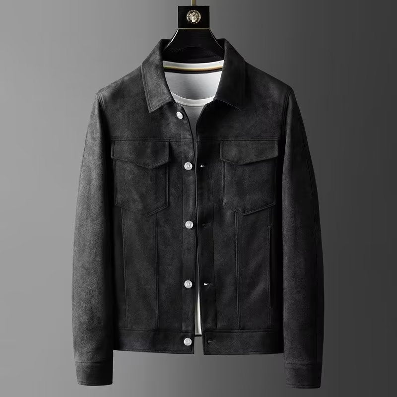 Veste en cuir suédé pour hommes | Élégante & durable | Design intemporel - Noir