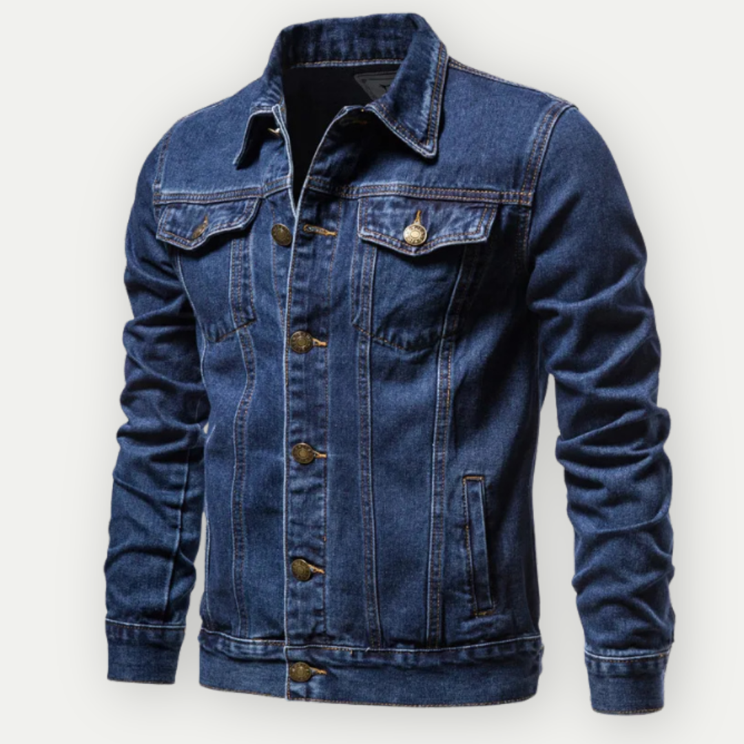 Veste en Jean Premium pour Homme – Couture Contrastée Moderne avec Poches à Boutons - Bleu foncé