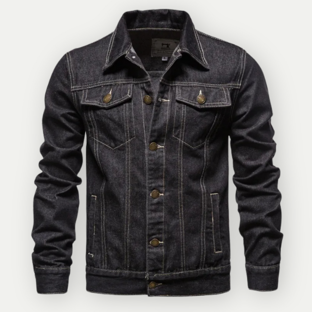 Veste en Jean Premium pour Homme – Couture Contrastée Moderne avec Poches à Boutons - Noir