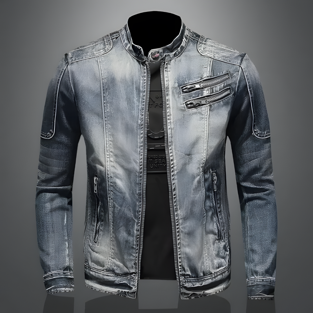 Veste en Jean Slim Homme – Veste Zippée Col Montant Stylée - image 1