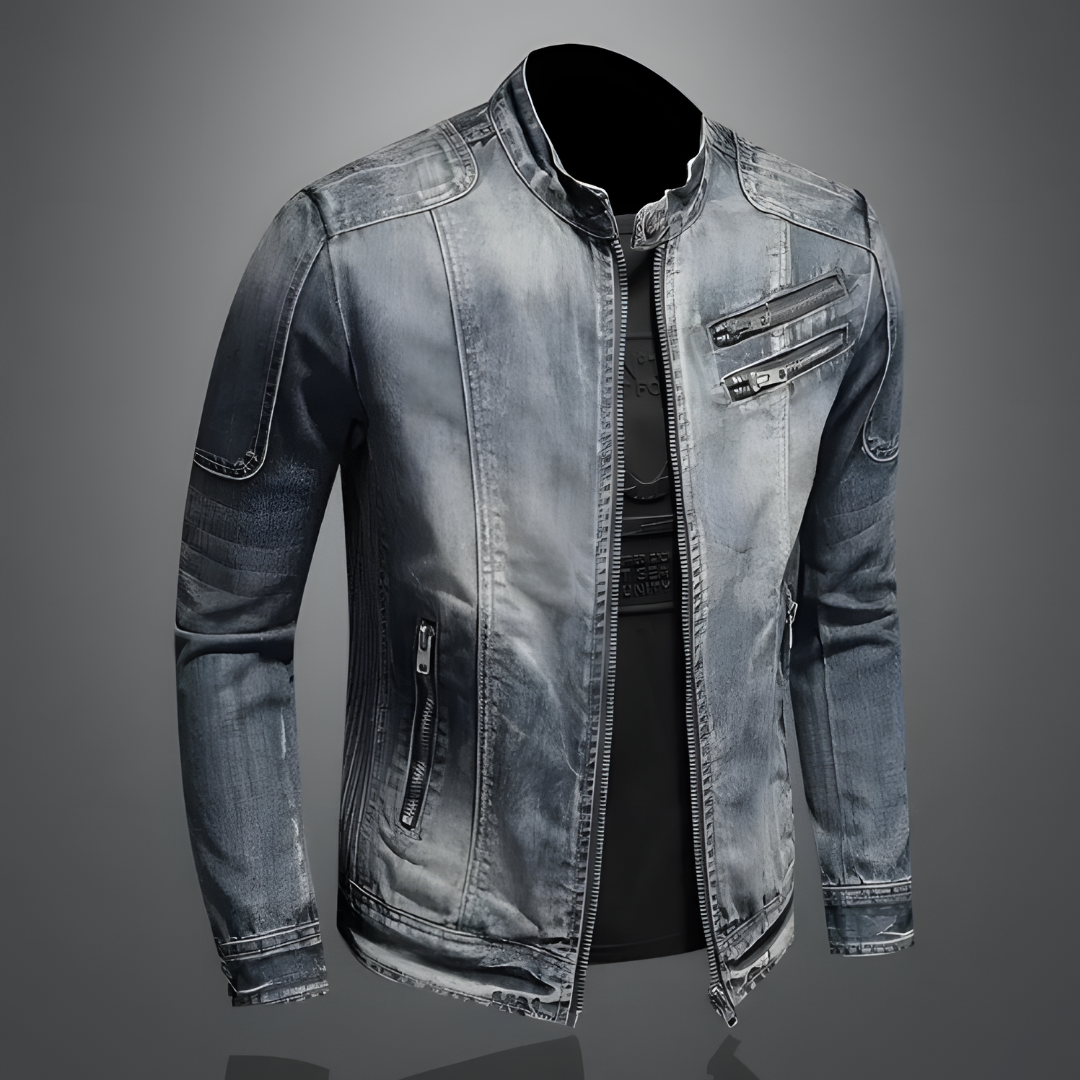 Veste en Jean Slim Homme – Veste Zippée Col Montant Stylée - image 3