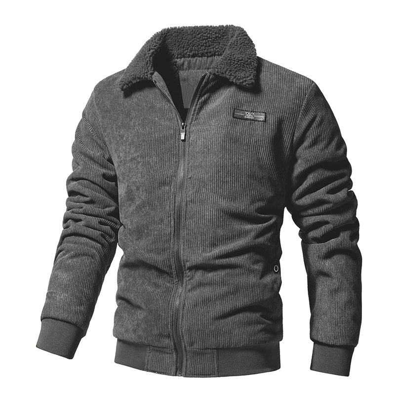 Veste Hivernale Matelassée en Côtelé Premium pour Homme – Col Sherpa Chaud - Gris