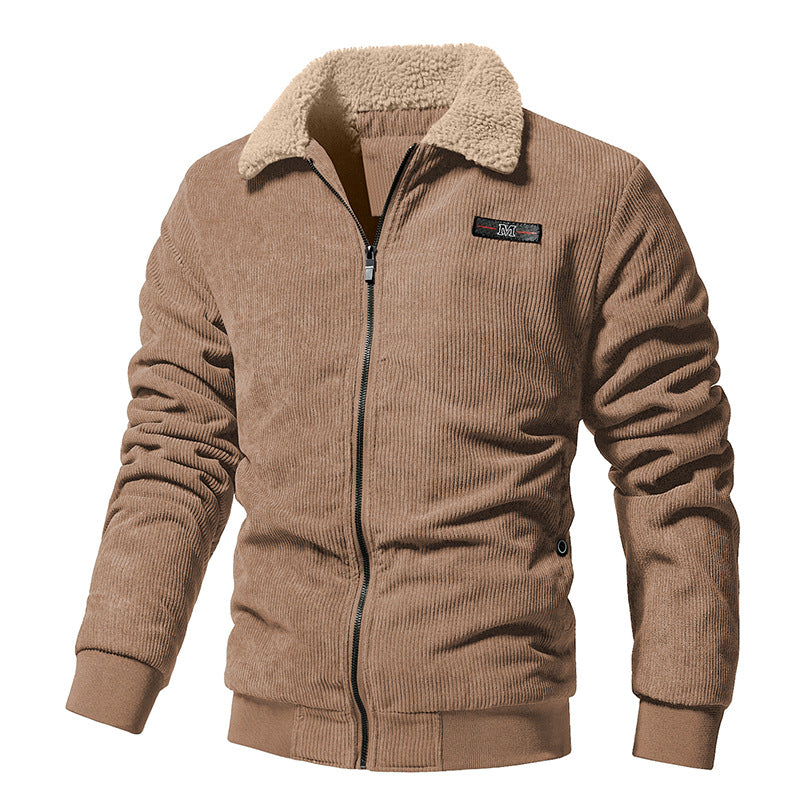 Veste Hivernale Matelassée en Côtelé Premium pour Homme – Col Sherpa Chaud - Kaki