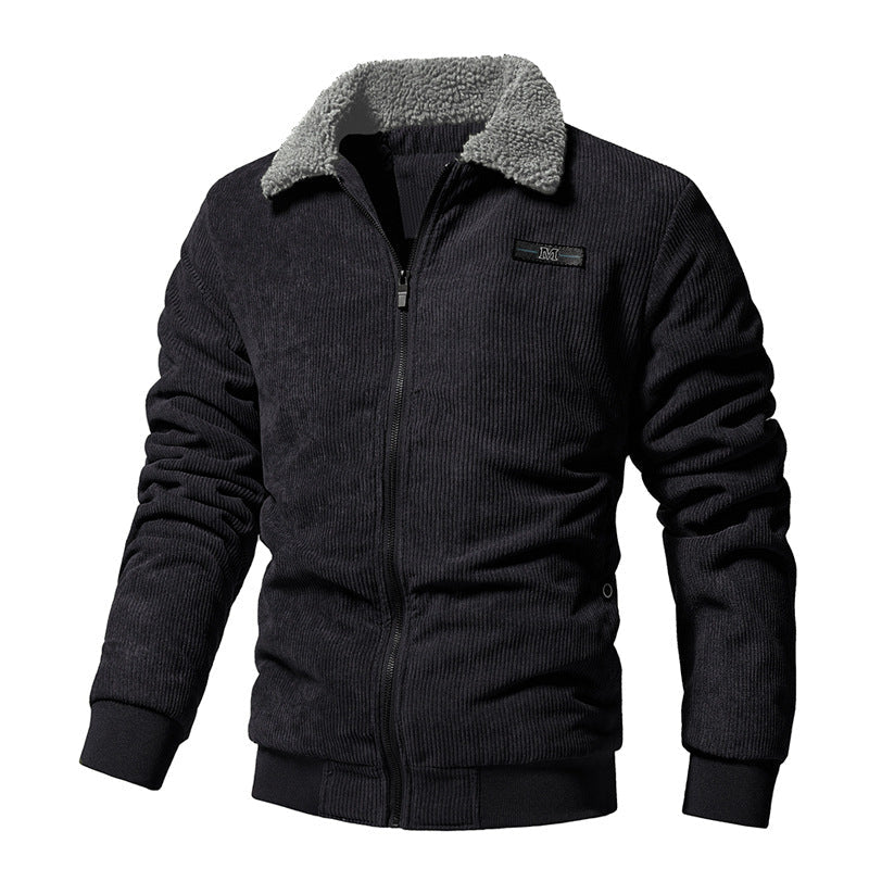 Veste Hivernale Matelassée en Côtelé Premium pour Homme – Col Sherpa Chaud - Noir
