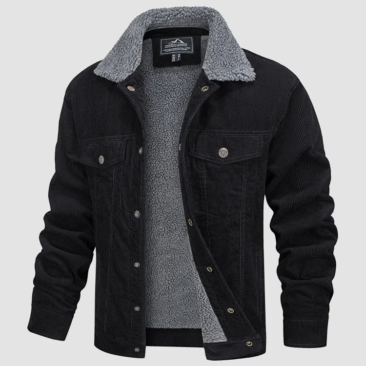 Veste Homme Élégante en Velours Côtelé Doublée Sherpa – Manteau Trucker Chaud - Noir