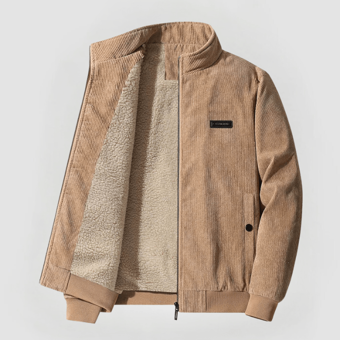 Veste Homme en Velours Côtelé Premium – Col Montant Doublé Polaire Hiver - Beige