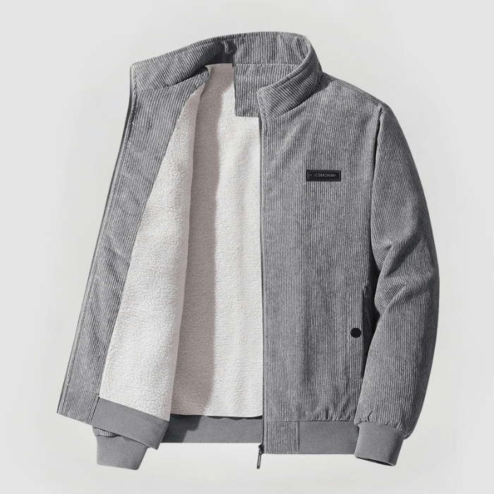 Veste Homme en Velours Côtelé Premium – Col Montant Doublé Polaire Hiver - Grigio