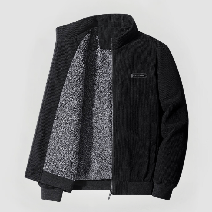 Veste Homme en Velours Côtelé Premium – Col Montant Doublé Polaire Hiver - Noir