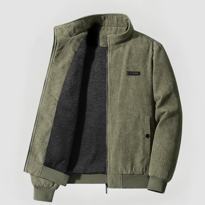 Veste Homme en Velours Côtelé Premium – Col Montant Doublé Polaire Hiver - Vert