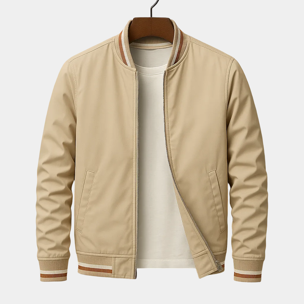 Veste homme zippée col côtelé - Beige