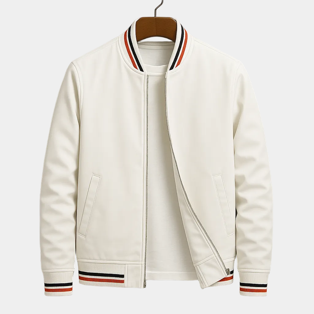 Veste homme zippée col côtelé - Blanc