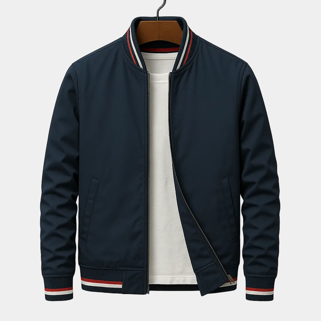 Veste homme zippée col côtelé - Bleu marine