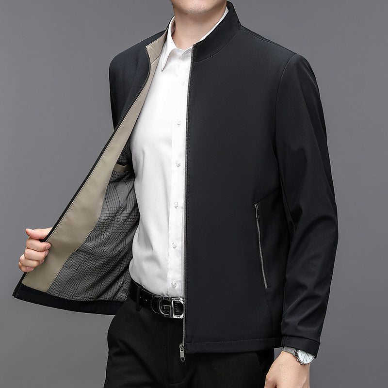 Veste légère homme à col montant et poches latérales – Bomber décontracté idéal pour le printemps et l'automne - Noir
