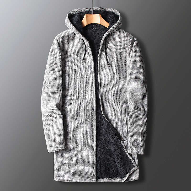 Veste Longue à Capuche Décontractée d’Hiver pour Homme - Gris clair